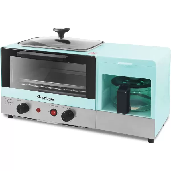 imageElite Gourmet Americana 2 Slice 95quot Griddle with Glass Lid 3in1 Breakfast Center Station 4Cup Coffeemaker Toaster Oven with 15Min Timer Heat Selector Mode BlueBlue