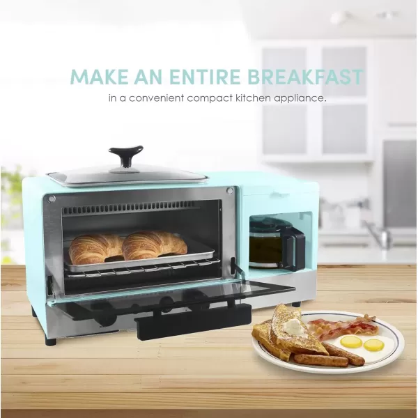 imageElite Gourmet Americana 2 Slice 95quot Griddle with Glass Lid 3in1 Breakfast Center Station 4Cup Coffeemaker Toaster Oven with 15Min Timer Heat Selector Mode BlueBlue