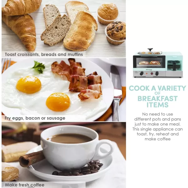 imageElite Gourmet Americana 2 Slice 95quot Griddle with Glass Lid 3in1 Breakfast Center Station 4Cup Coffeemaker Toaster Oven with 15Min Timer Heat Selector Mode BlueBlue
