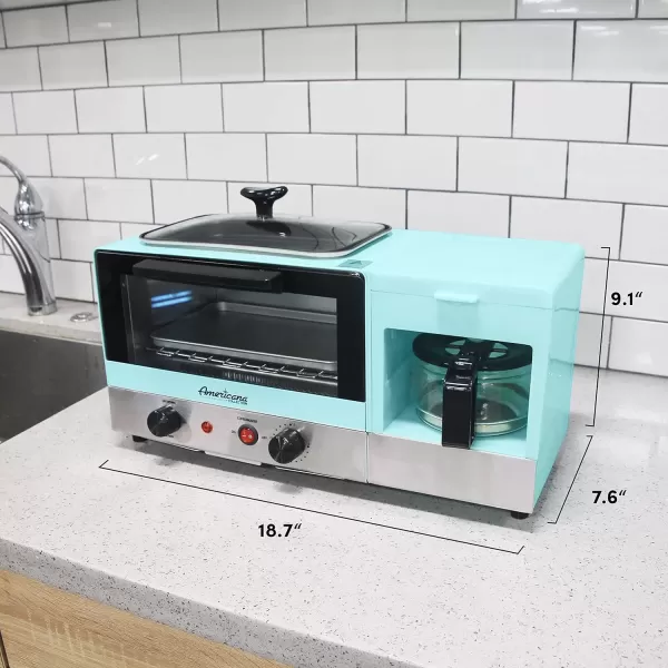 imageElite Gourmet Americana 2 Slice 95quot Griddle with Glass Lid 3in1 Breakfast Center Station 4Cup Coffeemaker Toaster Oven with 15Min Timer Heat Selector Mode BlueBlue
