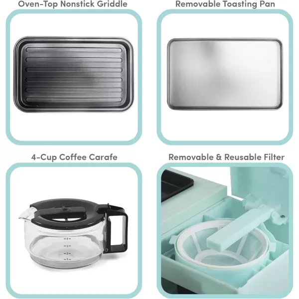 imageElite Gourmet Americana 2 Slice 95quot Griddle with Glass Lid 3in1 Breakfast Center Station 4Cup Coffeemaker Toaster Oven with 15Min Timer Heat Selector Mode BlueBlue