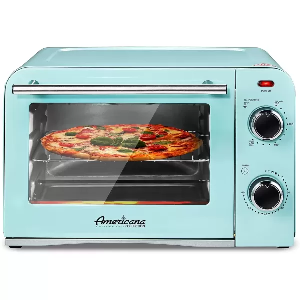 imageElite Gourmet Americana 2 Slice 95quot Griddle with Glass Lid 3in1 Breakfast Center Station 4Cup Coffeemaker Toaster Oven with 15Min Timer Heat Selector Mode BlueMint Green