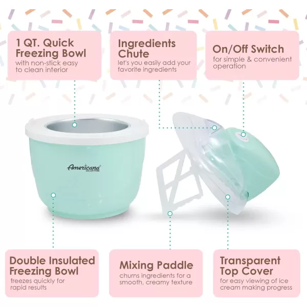 imageElite Gourmet Americana Collection Elite EIM520M 1 Quart Automatic Easy Homemade Electric Ice Cream Maker Frozen Yogurt Sorbet Gelato Treat with Recipes MintSpearmint