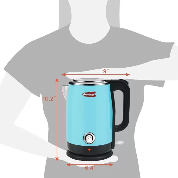 imageElite Gourmet Americana EKT1780BL Retro Nostalgic Temperature Gauge Double Wall Insulated Cool Touch Electric Water Tea Kettle BPA Free Stainless Steel Interior and Auto ShutOffBlue