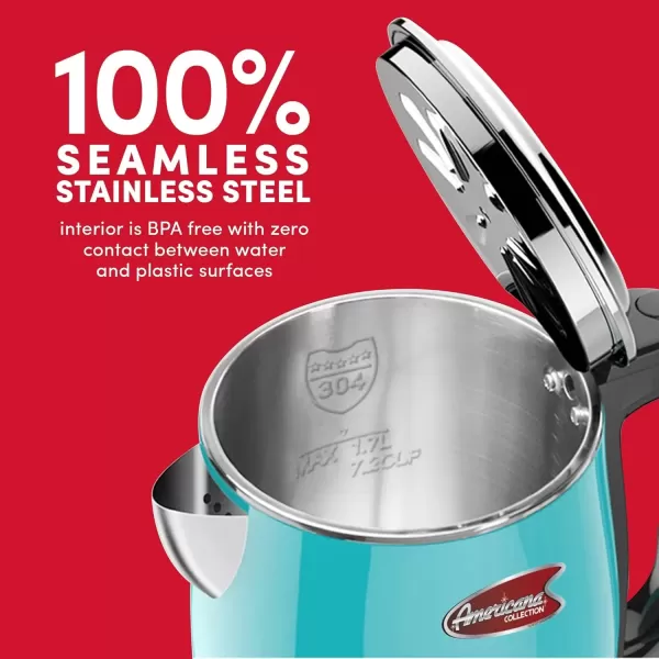 imageElite Gourmet Americana EKT1780BL Retro Nostalgic Temperature Gauge Double Wall Insulated Cool Touch Electric Water Tea Kettle BPA Free Stainless Steel Interior and Auto ShutOffBlue