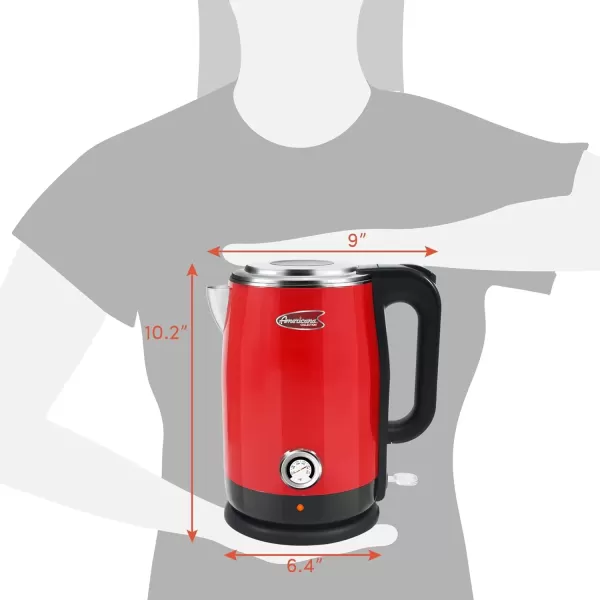 imageElite Gourmet Americana EKT1780R Retro Nostalgic Temperature Gauge Double Wall Insulated Cool Touch Electric Water Tea Kettle BPA Free Stainless Steel Interior and Auto ShutOffRed