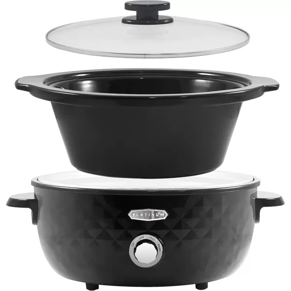 imageElite Gourmet Diamond Pattern Slow Cooker Removable DishwasherSafe Stoneware Pot with Tempered Glass Lid CoolTouch Handles 6 Quart Charcoal BlackCharcoal Black