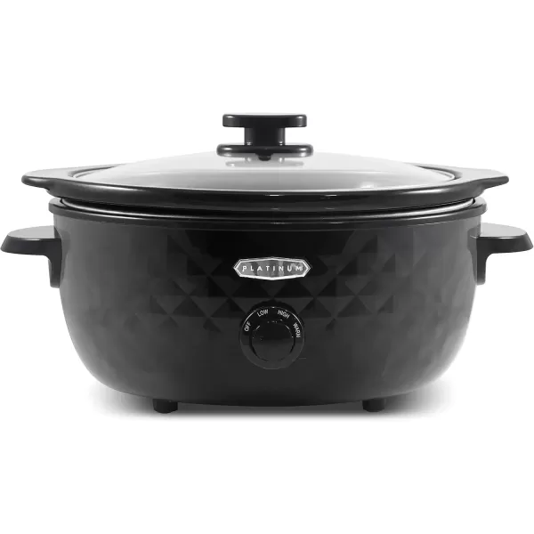 imageElite Gourmet Diamond Pattern Slow Cooker Removable DishwasherSafe Stoneware Pot with Tempered Glass Lid CoolTouch Handles 6 Quart Charcoal BlackCharcoal Black