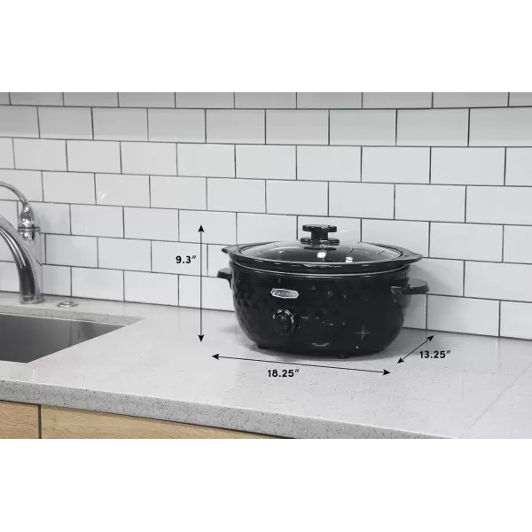 imageElite Gourmet Diamond Pattern Slow Cooker Removable DishwasherSafe Stoneware Pot with Tempered Glass Lid CoolTouch Handles 6 Quart Charcoal BlackCharcoal Black