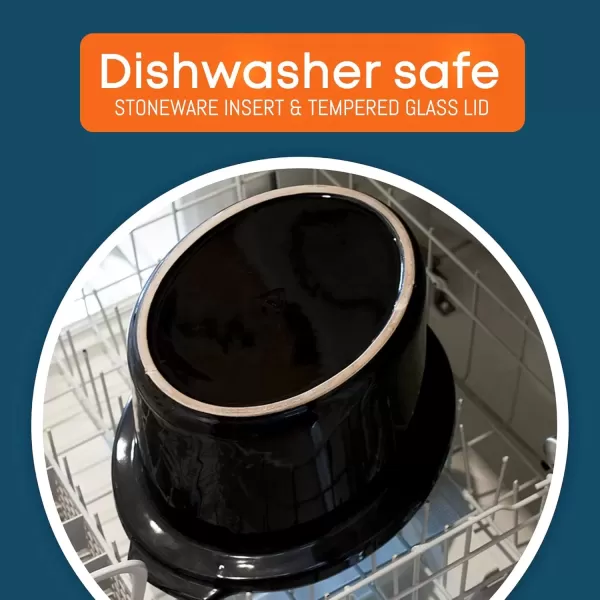 imageElite Gourmet Diamond Pattern Slow Cooker Removable DishwasherSafe Stoneware Pot with Tempered Glass Lid CoolTouch Handles 6 Quart Charcoal BlackCharcoal Black