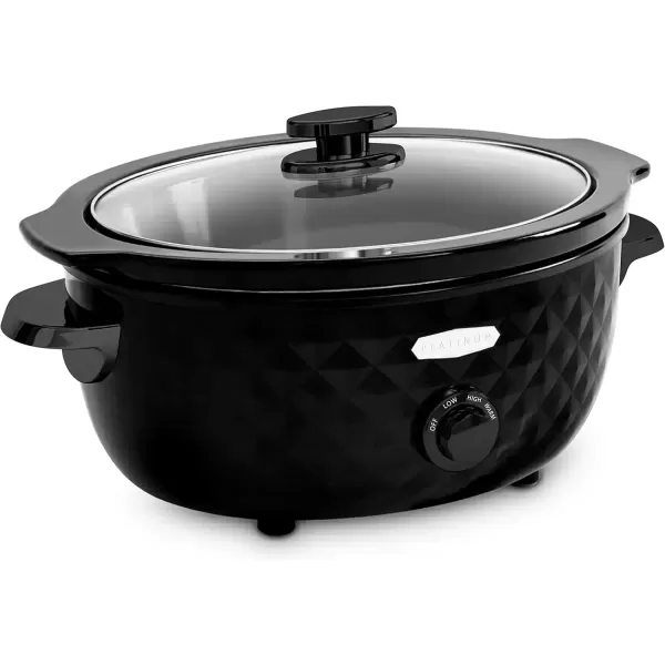 imageElite Gourmet Diamond Pattern Slow Cooker Removable DishwasherSafe Stoneware Pot with Tempered Glass Lid CoolTouch Handles 6 Quart Charcoal BlackCharcoal Black