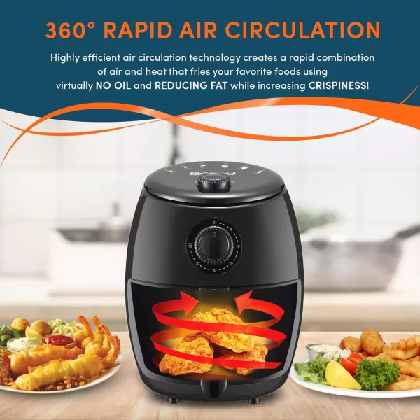 imageElite Gourmet EAF0201 Personal Compact Space Saving Electric Hot Air Fryer OilLess Healthy Cooker Timer ampamp Temperature Controls 1000W 21 Quart BlackBlack