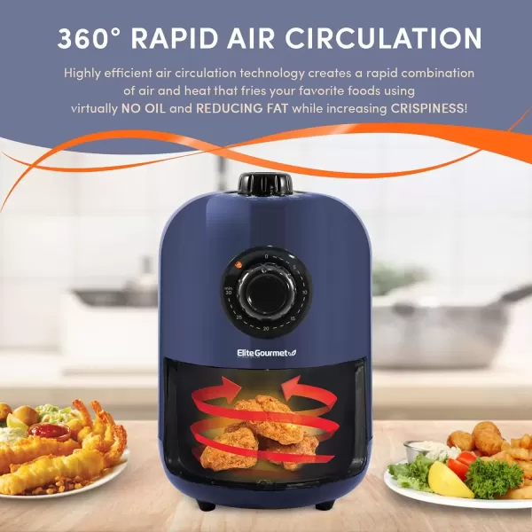 imageElite Gourmet EAF0201BG Personal 21 Qt Compact Space Saving Electric Hot Air Fryer OilLess Healthy Cooker Timer ampamp Temperature Controls 1000W Quart Blue GrayBlue Gray