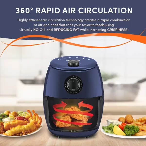 imageElite Gourmet EAF0201BG Personal 21 Qt Compact Space Saving Electric Hot Air Fryer OilLess Healthy Cooker Timer ampamp Temperature Controls 1000W Quart Blue GrayBlue Gray