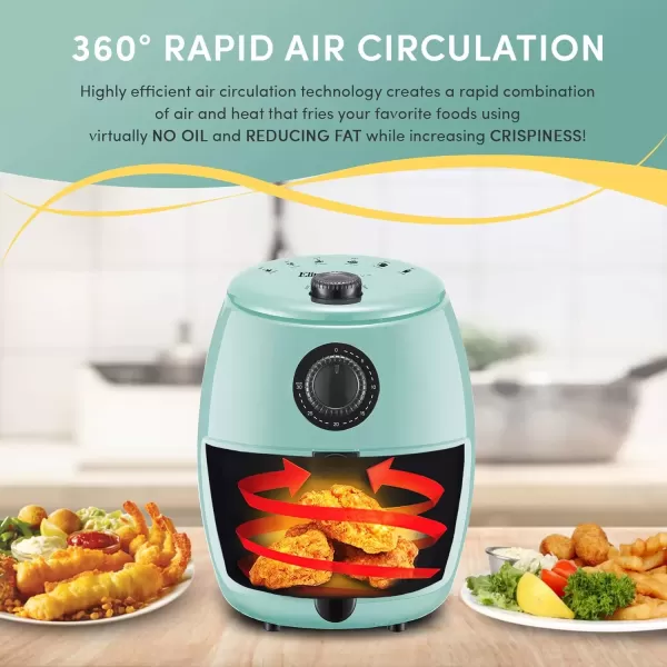 imageElite Gourmet EAF0201BG Personal 21 Qt Compact Space Saving Electric Hot Air Fryer OilLess Healthy Cooker Timer ampamp Temperature Controls 1000W Quart Blue GrayMint