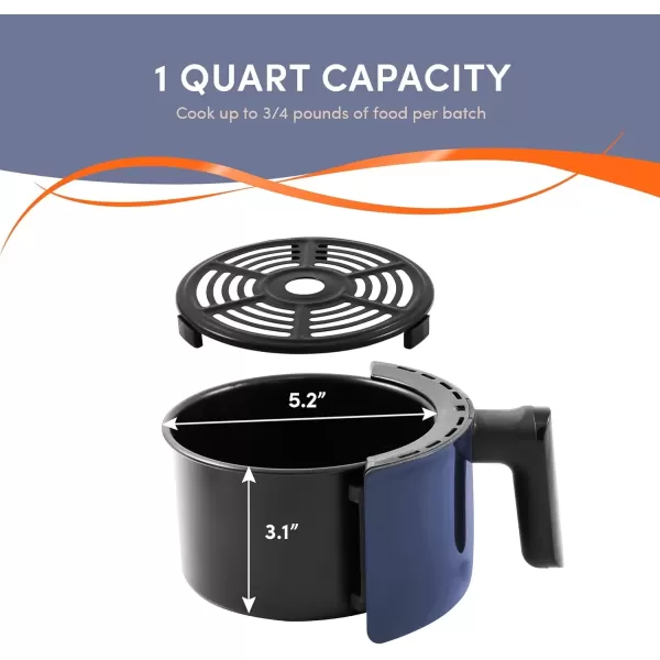 imageElite Gourmet EAF0201BG Personal 21 Qt Compact Space Saving Electric Hot Air Fryer OilLess Healthy Cooker Timer ampamp Temperature Controls 1000W Quart Blue GrayBlue Gray