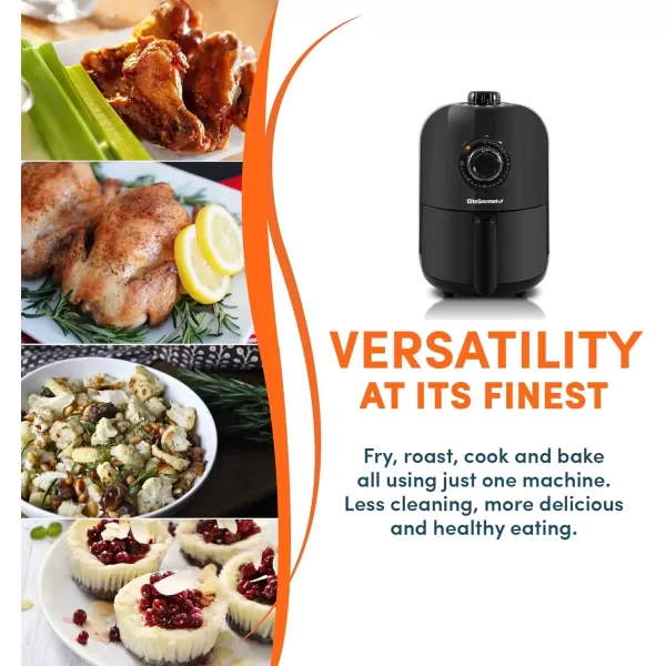 imageElite Gourmet EAF0201BG Personal 21 Qt Compact Space Saving Electric Hot Air Fryer OilLess Healthy Cooker Timer ampamp Temperature Controls 1000W Quart Blue GrayBlack