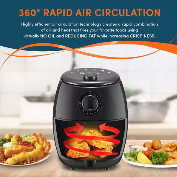 imageElite Gourmet EAF0201BG Personal 21 Qt Compact Space Saving Electric Hot Air Fryer OilLess Healthy Cooker Timer ampamp Temperature Controls 1000W Quart Blue GrayBlack