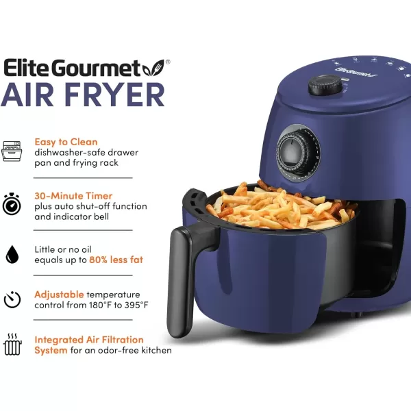 imageElite Gourmet EAF0201BG Personal 21 Qt Compact Space Saving Electric Hot Air Fryer OilLess Healthy Cooker Timer ampamp Temperature Controls 1000W Quart Blue GrayBlue Gray