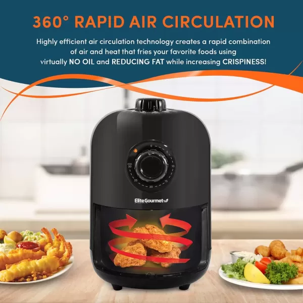 imageElite Gourmet EAF0201BG Personal 21 Qt Compact Space Saving Electric Hot Air Fryer OilLess Healthy Cooker Timer ampamp Temperature Controls 1000W Quart Blue GrayBlack