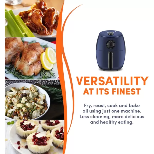 imageElite Gourmet EAF0201BG Personal 21 Qt Compact Space Saving Electric Hot Air Fryer OilLess Healthy Cooker Timer ampamp Temperature Controls 1000W Quart Blue GrayBlue Gray