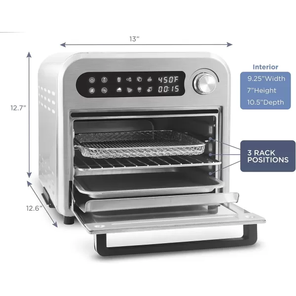 imageElite Gourmet EAF1010D Programmable 10L Air Fryer Convection Countertop Oven 8 Menu Settings Temperature  Timer Controls Bake Toast Broil Air Fry 1500W with Recipes Steel Exterior