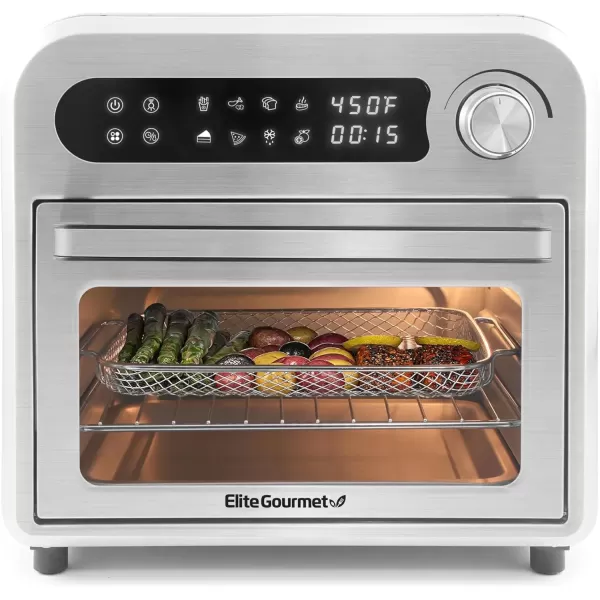 imageElite Gourmet EAF1010D Programmable 10L Air Fryer Convection Countertop Oven 8 Menu Settings Temperature  Timer Controls Bake Toast Broil Air Fry 1500W with Recipes Steel Exterior