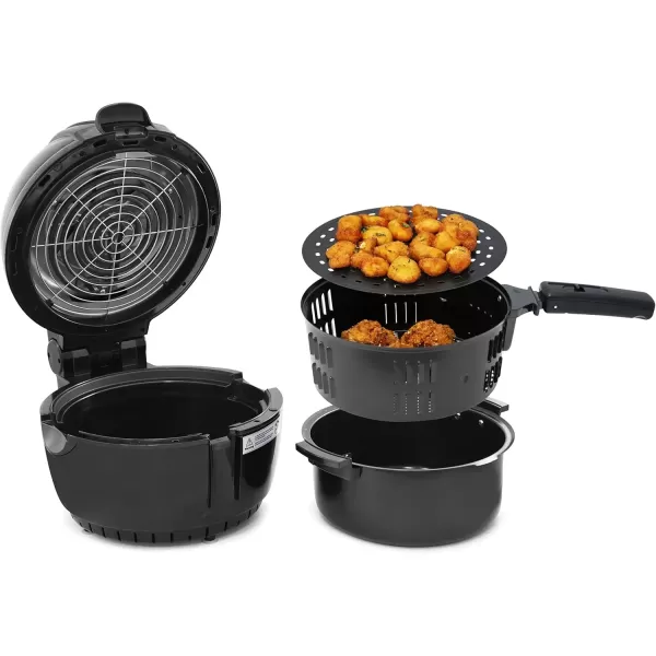 imageElite Gourmet EAF2500D Dual Basket 35Qt Electric Digital Hot Air Fryer 1400Watts OilLess Healthy Cooker TempTimer Settings Includes 26 Full Color Recipes Black35 Quart