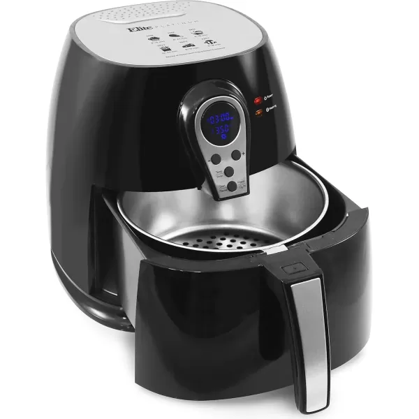 imageElite Gourmet EAF2500D Dual Basket 35Qt Electric Digital Hot Air Fryer 1400Watts OilLess Healthy Cooker TempTimer Settings Includes 26 Full Color Recipes Black32 Quart