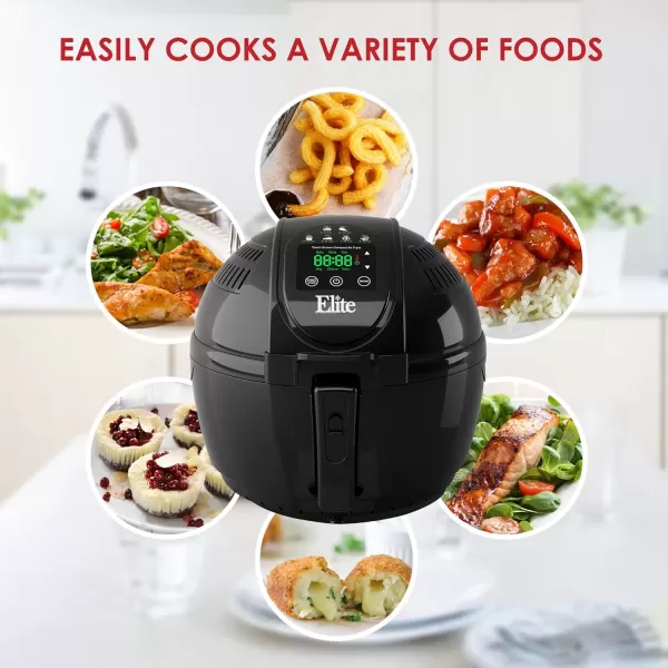 imageElite Gourmet EAF2500D Dual Basket 35Qt Electric Digital Hot Air Fryer 1400Watts OilLess Healthy Cooker TempTimer Settings Includes 26 Full Color Recipes Black35 Quart