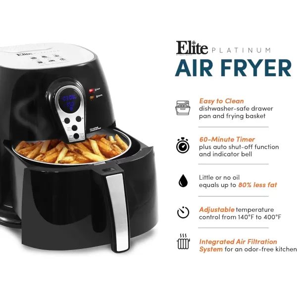 imageElite Gourmet EAF2500D Dual Basket 35Qt Electric Digital Hot Air Fryer 1400Watts OilLess Healthy Cooker TempTimer Settings Includes 26 Full Color Recipes Black32 Quart
