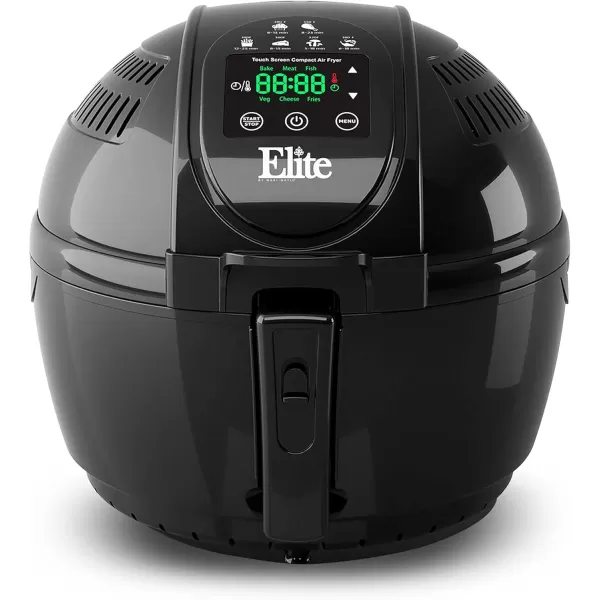 imageElite Gourmet EAF2500D Dual Basket 35Qt Electric Digital Hot Air Fryer 1400Watts OilLess Healthy Cooker TempTimer Settings Includes 26 Full Color Recipes Black35 Quart