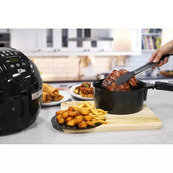 imageElite Gourmet EAF2500D Dual Basket 35Qt Electric Digital Hot Air Fryer 1400Watts OilLess Healthy Cooker TempTimer Settings Includes 26 Full Color Recipes Black35 Quart