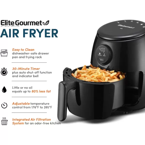 imageElite Gourmet EAF2612D Personal 21Qt Compact Space Saving Programmable Hot Air Fryer OilLess Healthy Cooker Timer ampamp Temperature Controls 1000W BlackBlack