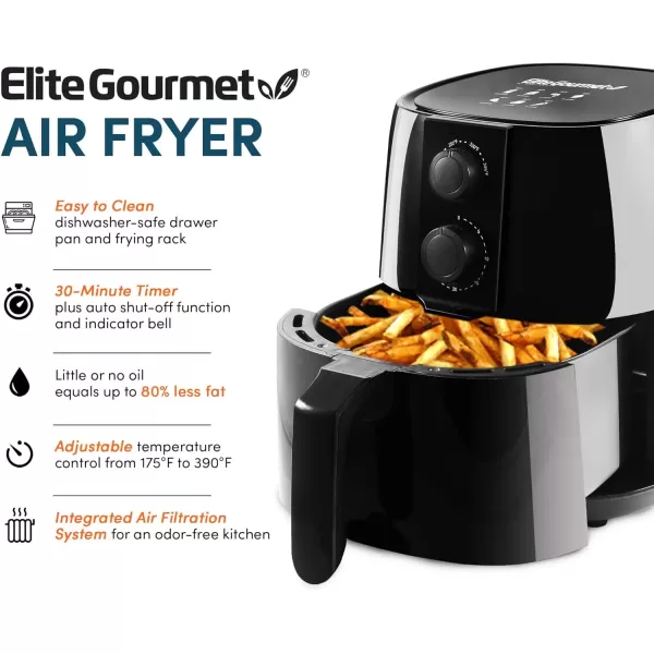 imageElite Gourmet EAF2612D Personal 21Qt Compact Space Saving Programmable Hot Air Fryer OilLess Healthy Cooker Timer ampamp Temperature Controls 1000W BlackBlack