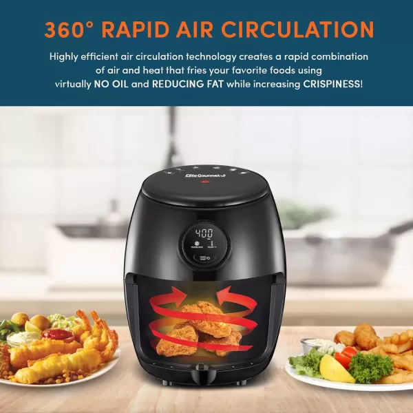 imageElite Gourmet EAF2612D Personal 21Qt Compact Space Saving Programmable Hot Air Fryer OilLess Healthy Cooker Timer ampamp Temperature Controls 1000W BlackBlack