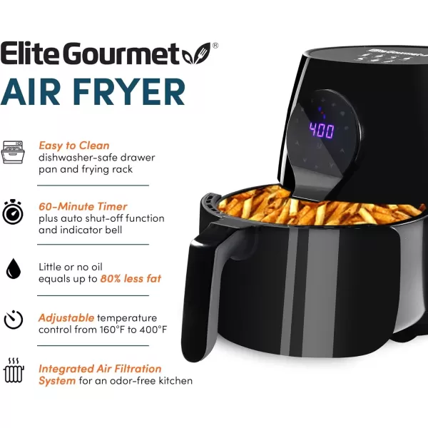 imageElite Gourmet EAF2612D Personal 21Qt Compact Space Saving Programmable Hot Air Fryer OilLess Healthy Cooker Timer ampamp Temperature Controls 1000W BlackBlack