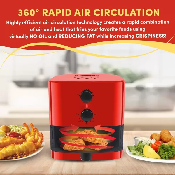 imageElite Gourmet EAF3218R Personal 11 Quart Compact Space Saving Electric Hot Air Fryer OilLess Healthy Cooker Timer ampamp Temperature Controls RedRed
