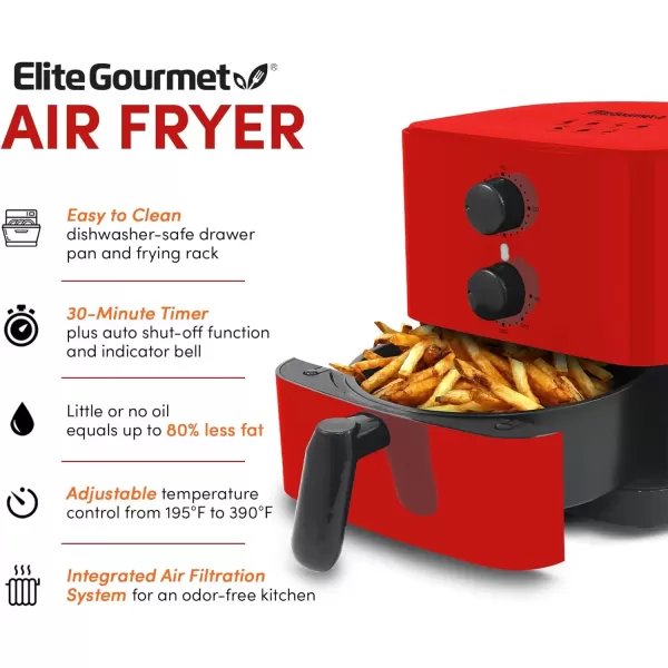 imageElite Gourmet EAF3218R Personal 11 Quart Compact Space Saving Electric Hot Air Fryer OilLess Healthy Cooker Timer ampamp Temperature Controls RedRed