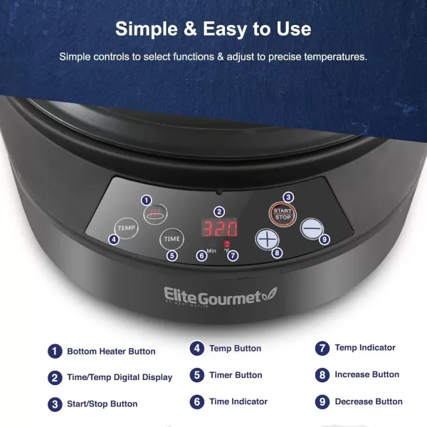 imageElite Gourmet EAF4700 Digital 5Qt Air Fryer Sears Bakes Roasts Top ampamp Bottom Heating OilLess Healthy Cooker TempTimer Settings Includes Recipes