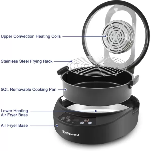 imageElite Gourmet EAF4700 Digital 5Qt Air Fryer Sears Bakes Roasts Top ampamp Bottom Heating OilLess Healthy Cooker TempTimer Settings Includes Recipes