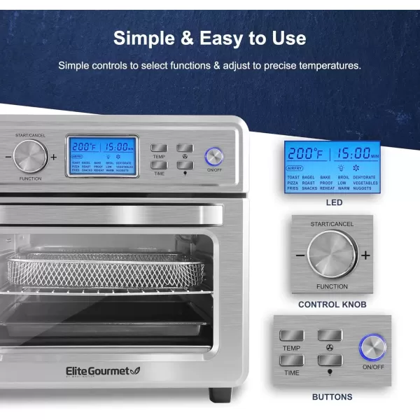 imageElite Gourmet EAF8190D All Steel Exterior Programmable 22Qt Air Fryer 12quot Pizza Extra Large Capacity Convection Countertop Oven Temperature  Timer Controls Bake Toast Broil Air FryStainless Steel
