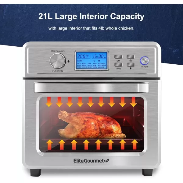 imageElite Gourmet EAF8190D All Steel Exterior Programmable 22Qt Air Fryer 12quot Pizza Extra Large Capacity Convection Countertop Oven Temperature  Timer Controls Bake Toast Broil Air FryStainless Steel