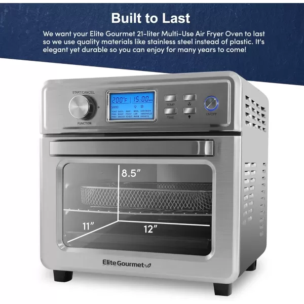 imageElite Gourmet EAF8190D All Steel Exterior Programmable 22Qt Air Fryer 12quot Pizza Extra Large Capacity Convection Countertop Oven Temperature  Timer Controls Bake Toast Broil Air FryStainless Steel
