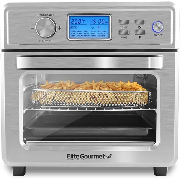 imageElite Gourmet EAF8190D All Steel Exterior Programmable 22Qt Air Fryer 12quot Pizza Extra Large Capacity Convection Countertop Oven Temperature  Timer Controls Bake Toast Broil Air FryStainless Steel