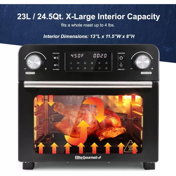 imageElite Gourmet EAF9310 Digital Programmable Fryer Oven OilLess Convection Oven Extra Large 245 Quart Capacity fits 12quot pizza Grill Bake Roast Air Fry 1700Watts Black