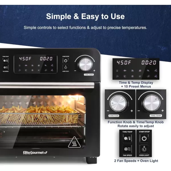 imageElite Gourmet EAF9310 Digital Programmable Fryer Oven OilLess Convection Oven Extra Large 245 Quart Capacity fits 12quot pizza Grill Bake Roast Air Fry 1700Watts Black