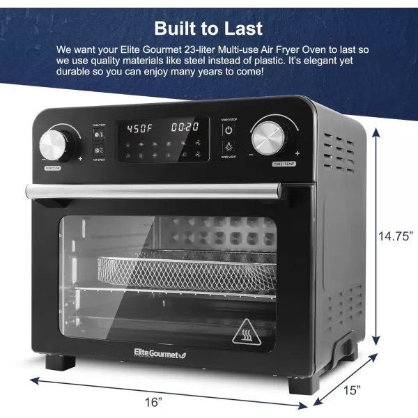 imageElite Gourmet EAF9310 Digital Programmable Fryer Oven OilLess Convection Oven Extra Large 245 Quart Capacity fits 12quot pizza Grill Bake Roast Air Fry 1700Watts Black
