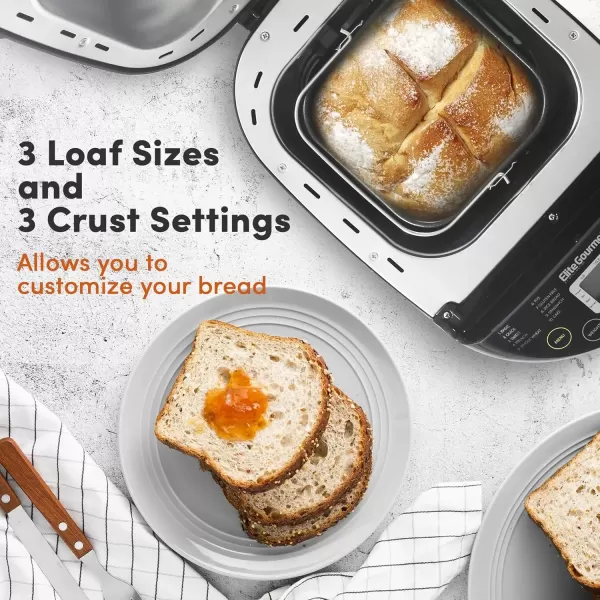 imageElite Gourmet EBM8103M Programmable Bread Maker Machine 3 Loaf Sizes 19 Menu Functions Gluten Free White Wheat Rye French and more 2 Lbs MintBlack