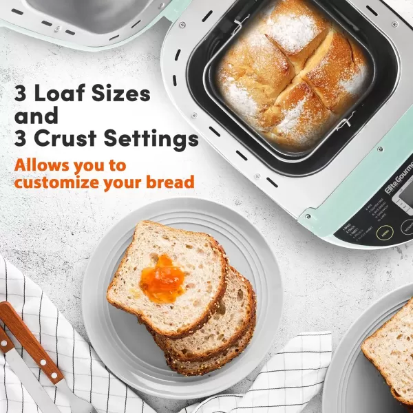 imageElite Gourmet EBM8103M Programmable Bread Maker Machine 3 Loaf Sizes 19 Menu Functions Gluten Free White Wheat Rye French and more 2 Lbs MintMint